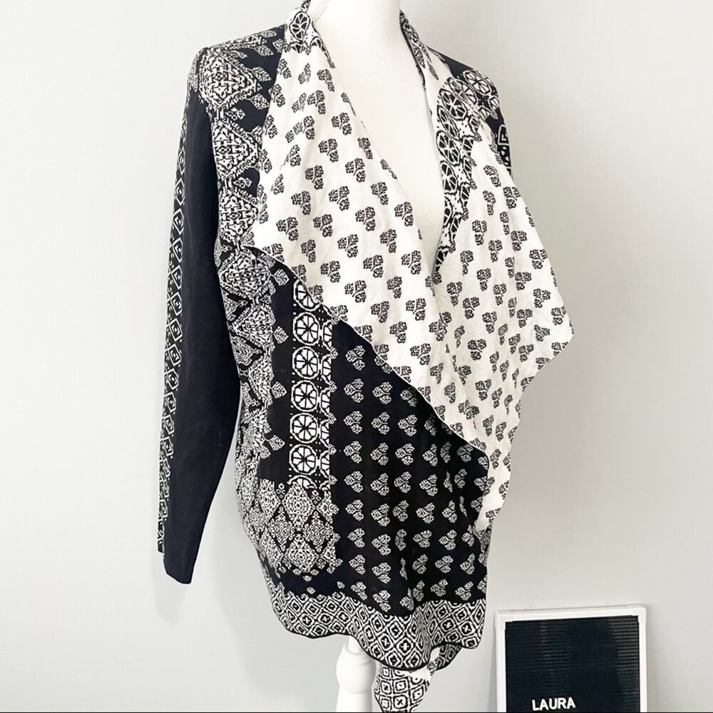 Lucky Brand black white open drape cardigan size large NWT waterfall - Picture 3 of 9